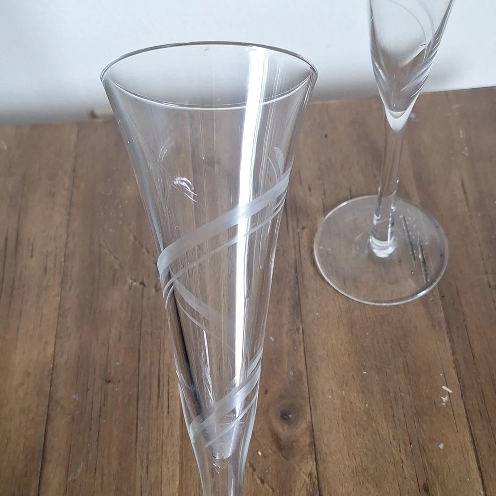 Glass Champagne Toasting Flutes Stemware Ribbon Design
